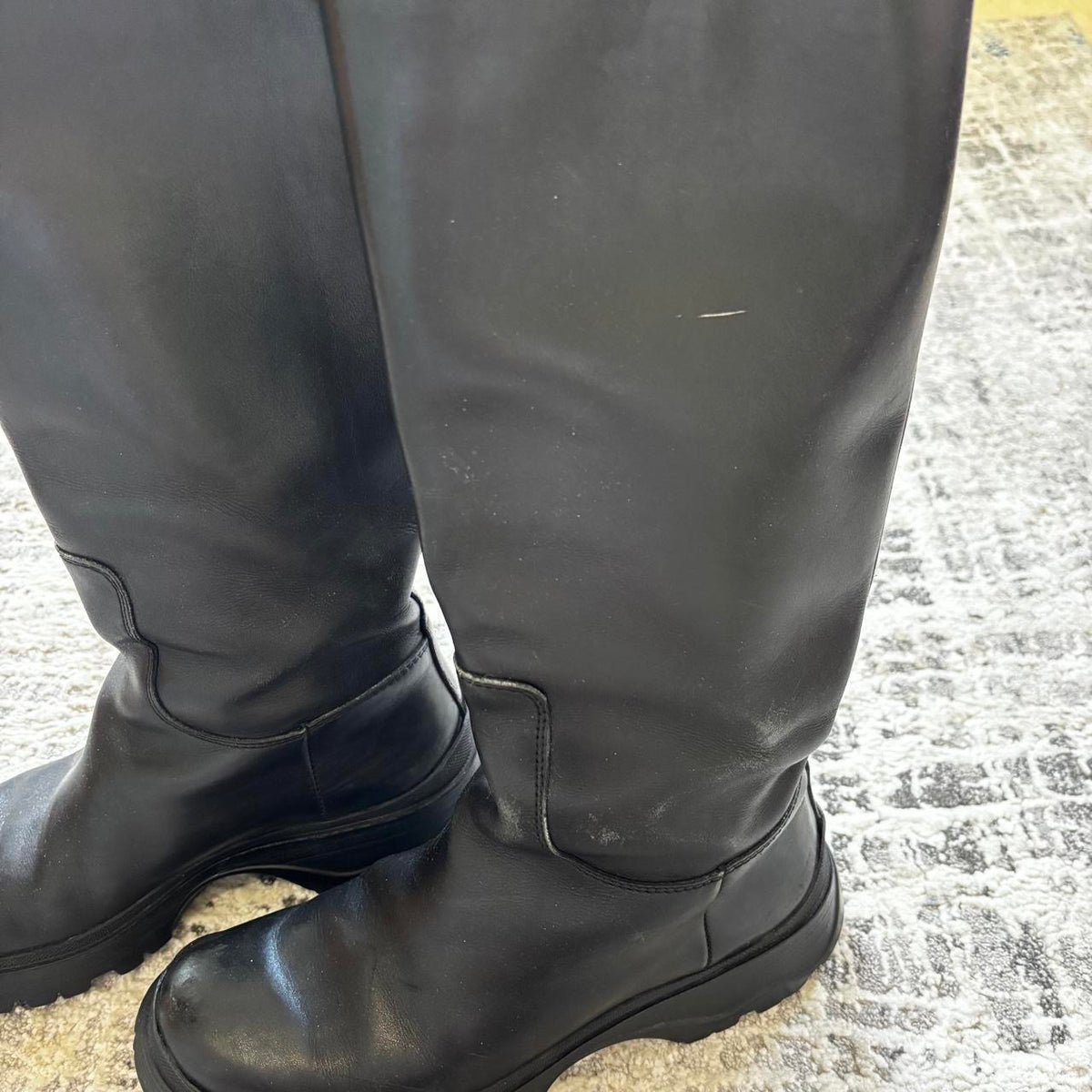 Prada 2004 Black Lug Sole Leather Boots