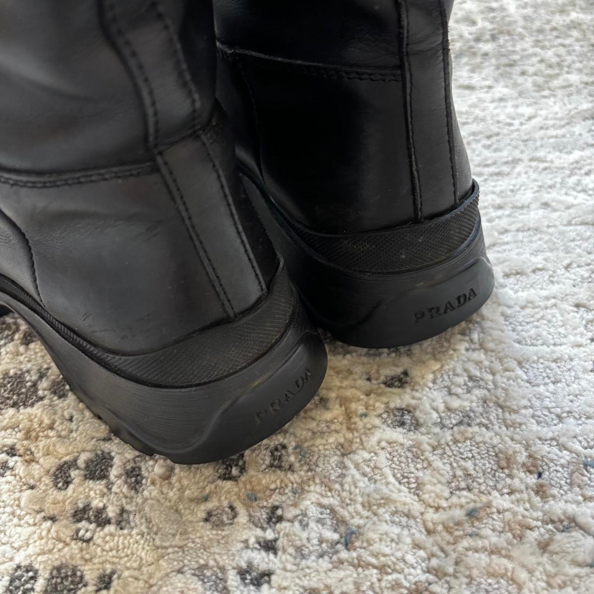 Prada 2004 Black Lug Sole Leather Boots