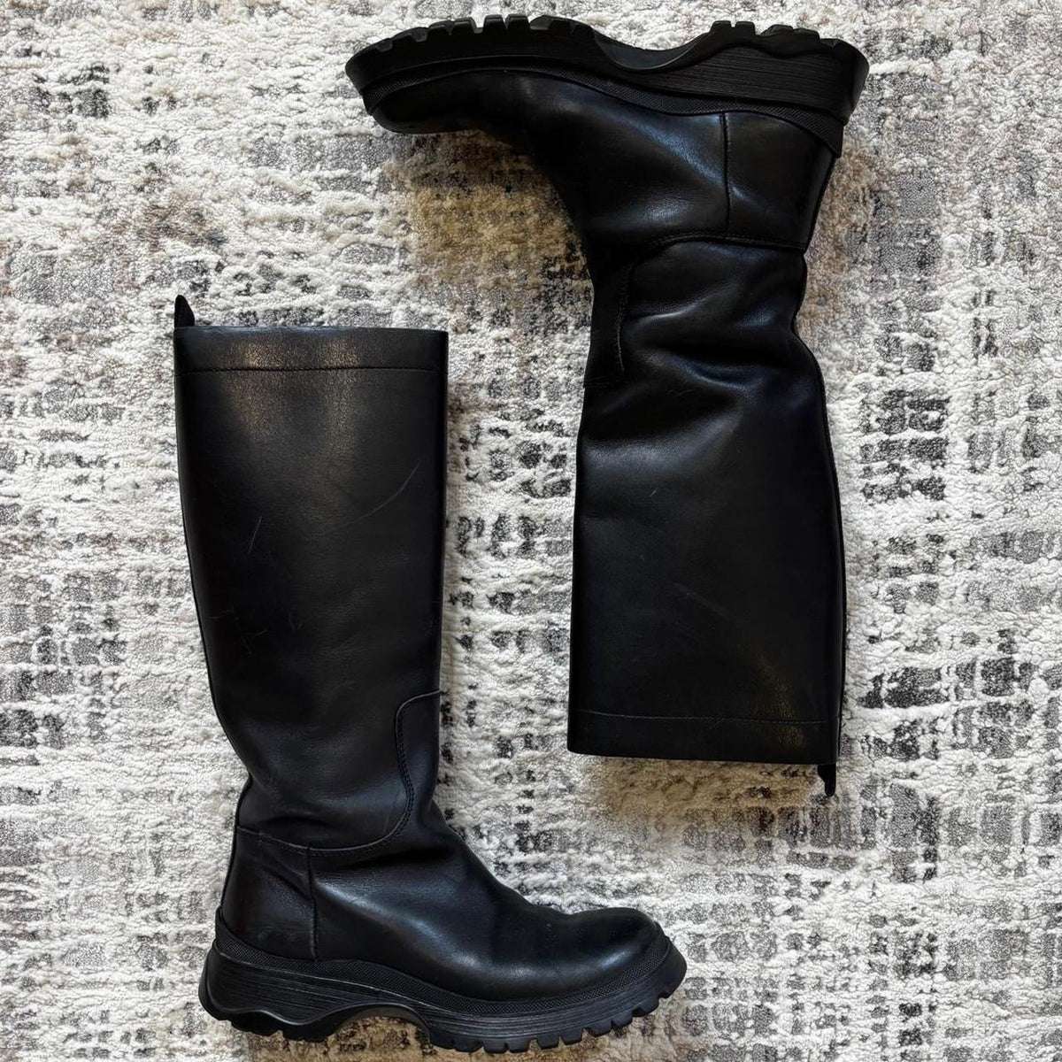 Prada 2004 Black Lug Sole Leather Boots