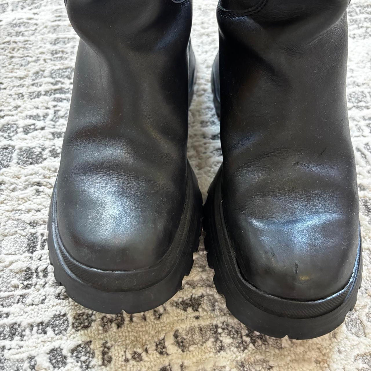 Prada 2004 Black Lug Sole Leather Boots