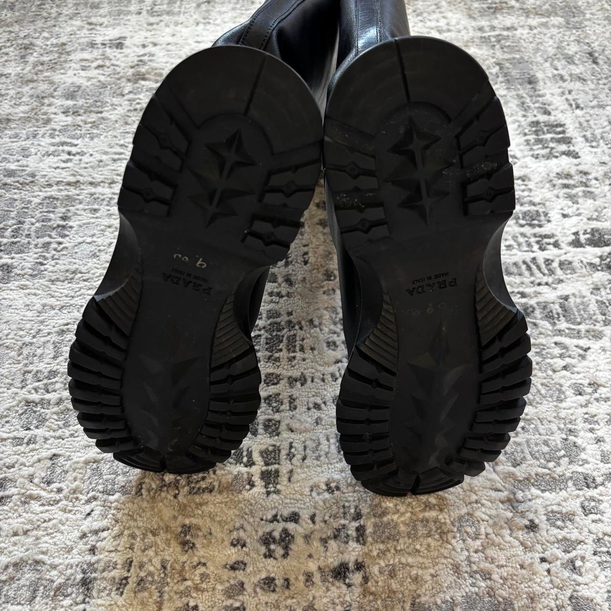 Prada 2004 Black Lug Sole Leather Boots