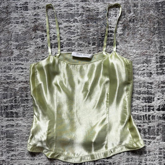 Miu Miu 1990s Green Silk Top