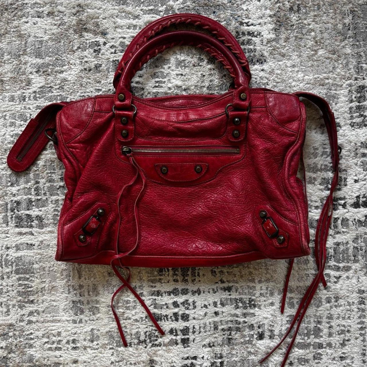 Balenciaga 2000s Red Leather City Bag