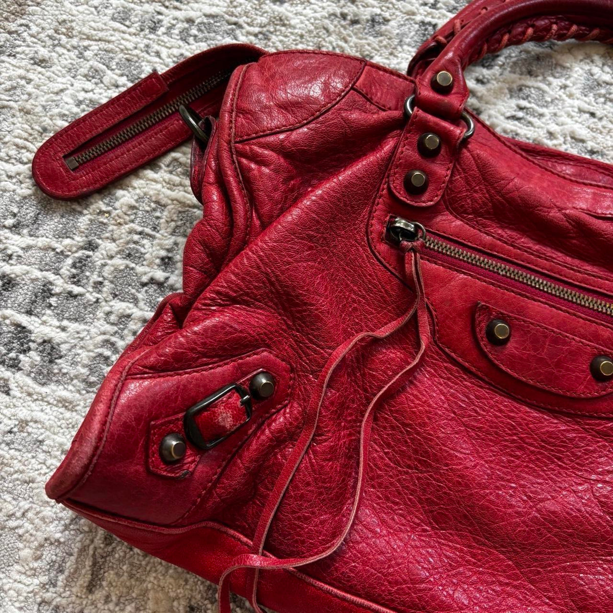 Balenciaga 2000s Red Leather City Bag