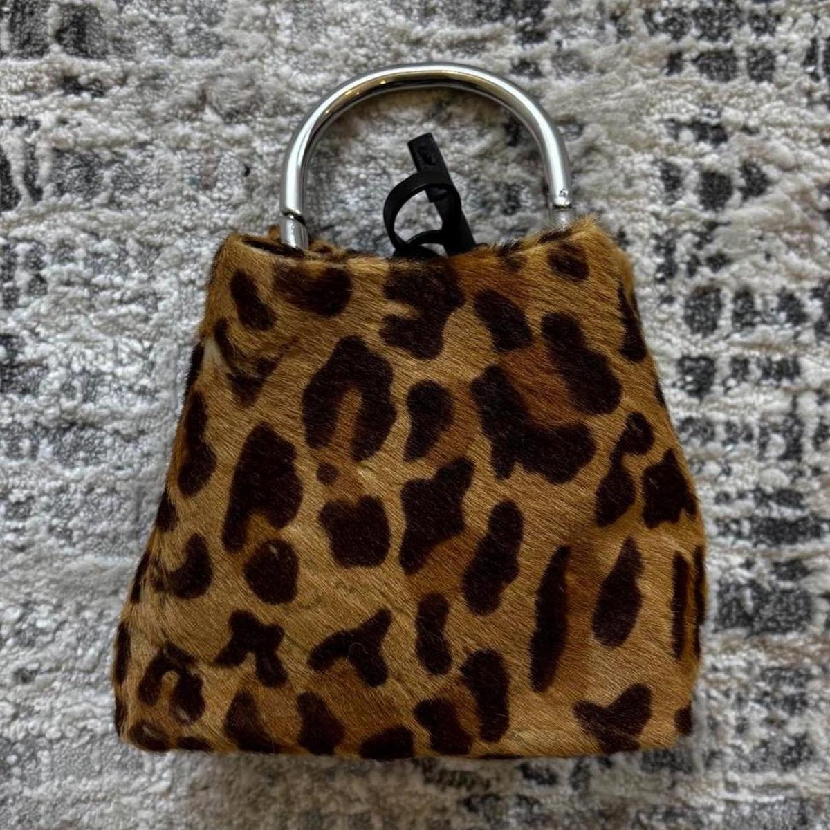 Prada SS2003 Leopard Print Fur Mini Metal Handle Bag