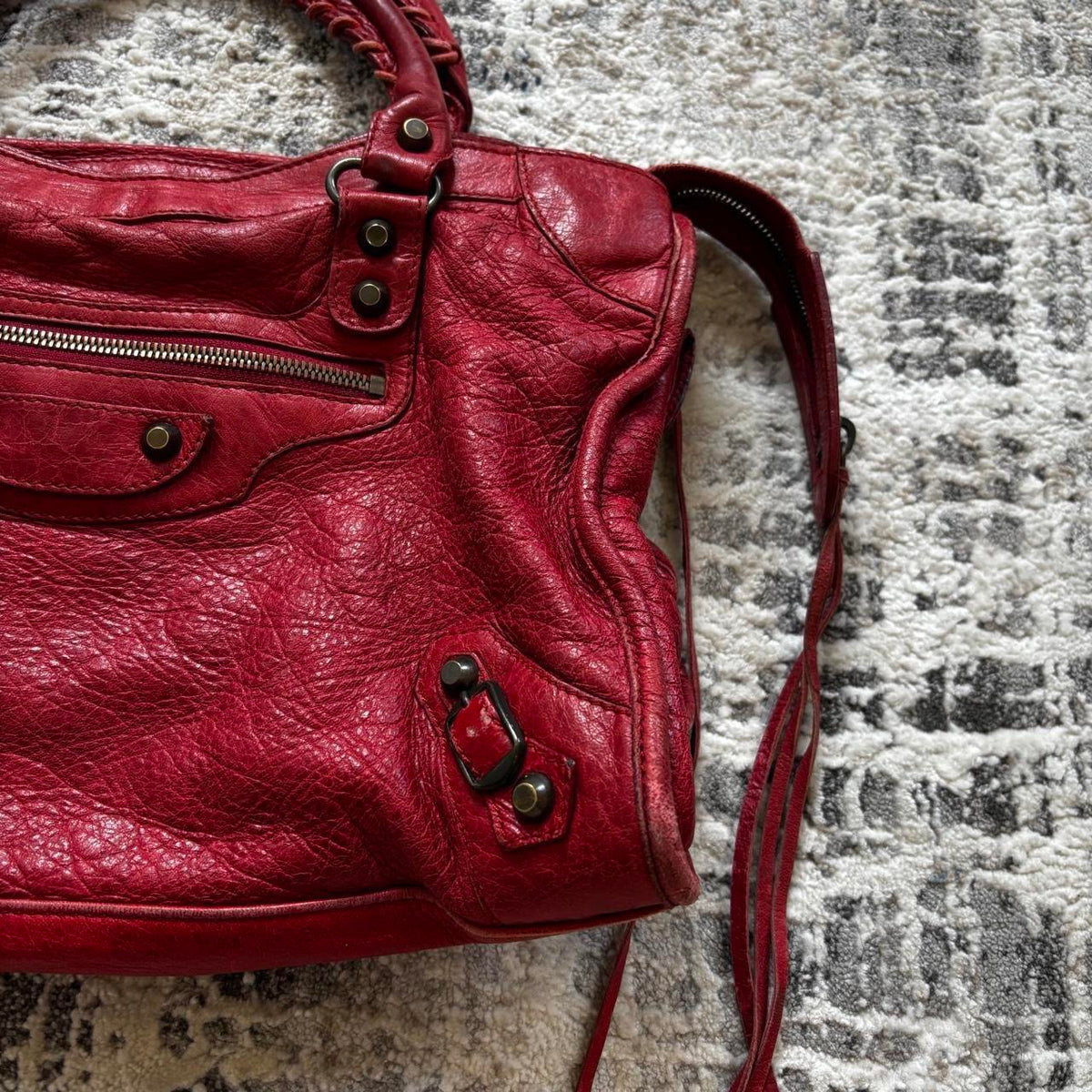 Balenciaga 2000s Red Leather City Bag