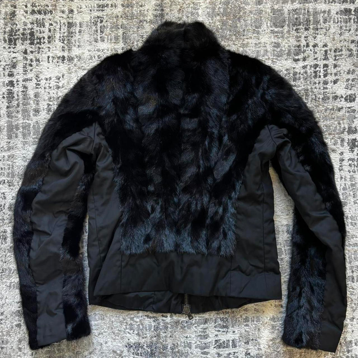 Prada FW2002 Black Fur Cropped Biker Jacket