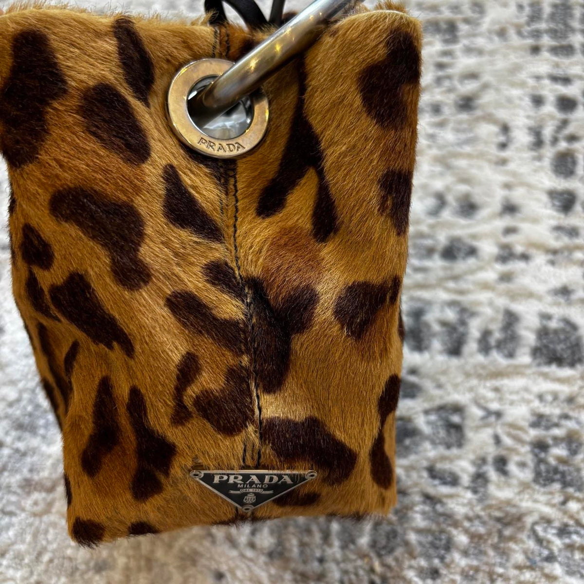 Prada SS2003 Leopard Print Fur Mini Metal Handle Bag