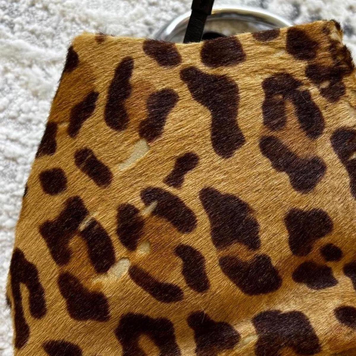 Prada SS2003 Leopard Print Fur Mini Metal Handle Bag