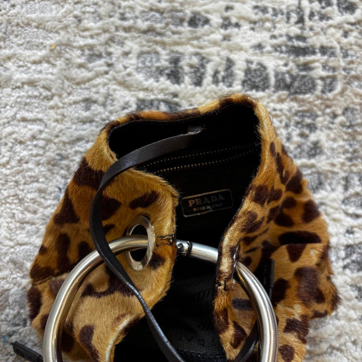 Prada SS2003 Leopard Print Fur Mini Metal Handle Bag