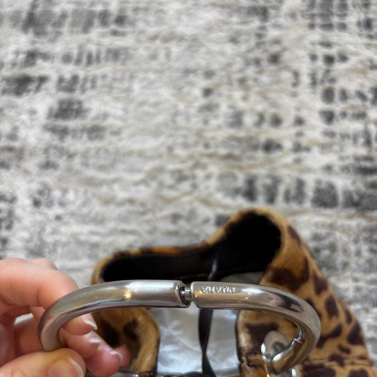 Prada SS2003 Leopard Print Fur Mini Metal Handle Bag